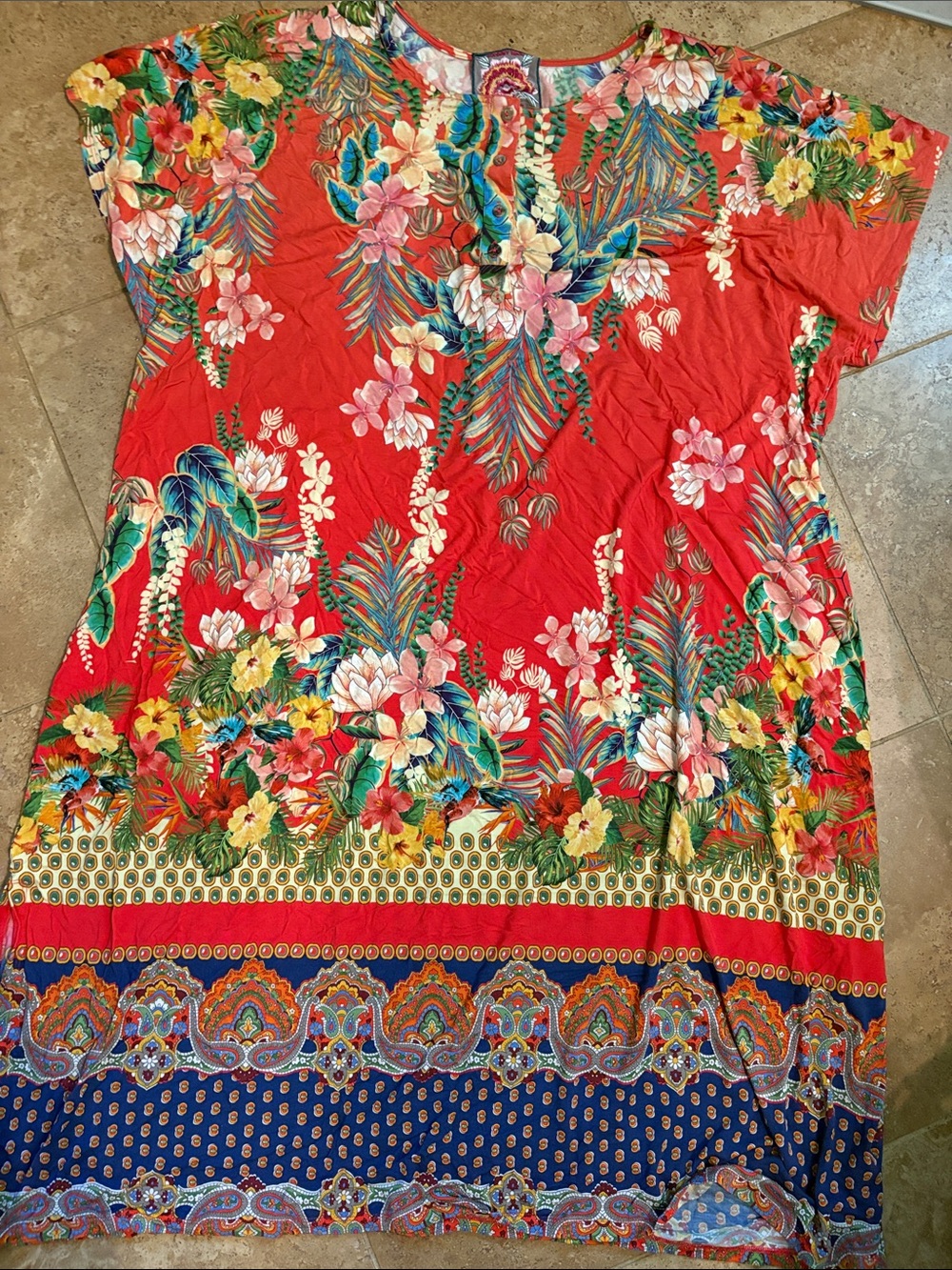 JOHNNY WAS Floral Red Tropical Print Women's Dress 3x